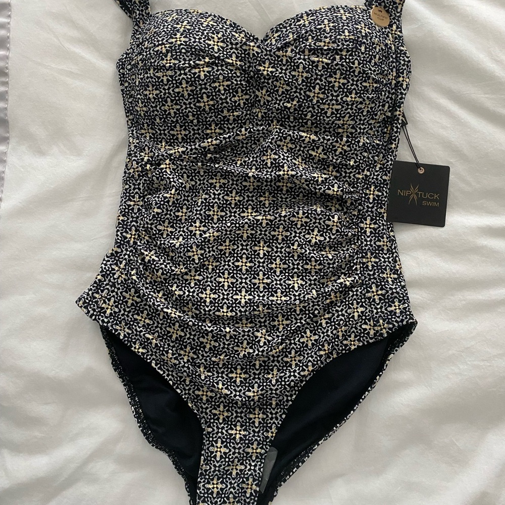 Nip Tuck Swim Women's One Piece Swimsuit - Black, Cream, Gold